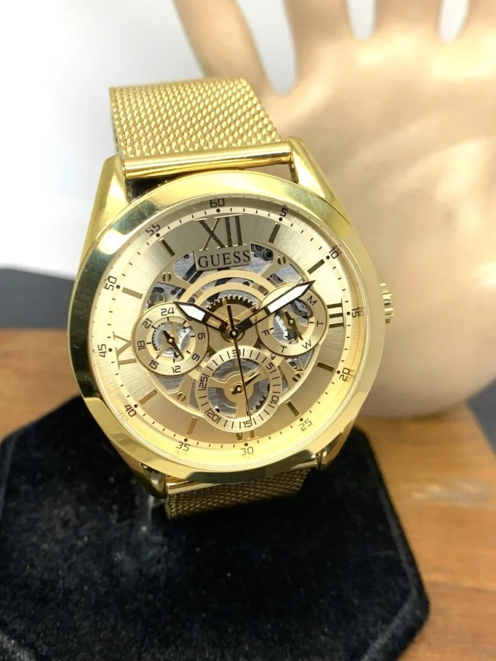 Guess Men's Watch GW0368G2 Quartz Gold Dial Mesh Stainless Steel 42mm